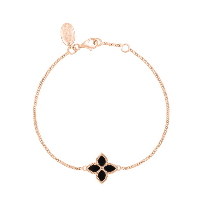 9ct Rose Gold Whitby Jet Bloom Marquise Flower Bracelet - Gold