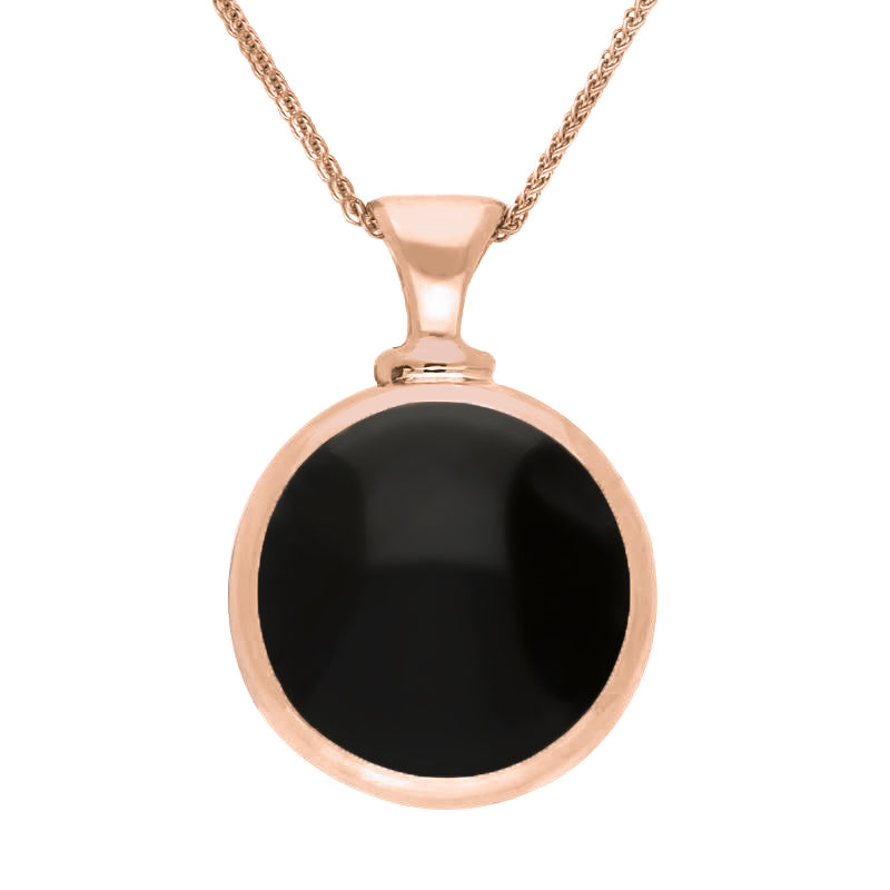 9ct Rose Gold Whitby Jet Blue John Double Sided Round Dinky Fob Necklace - Rose Gold