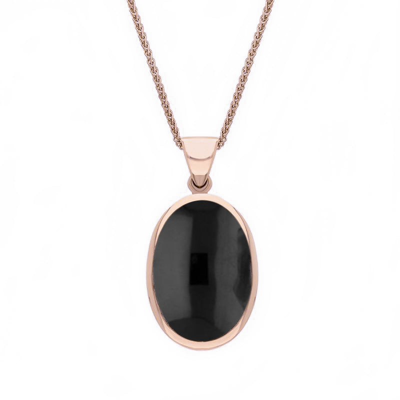9ct Rose Gold Whitby Jet Blue John Small Double Sided Fob Necklace