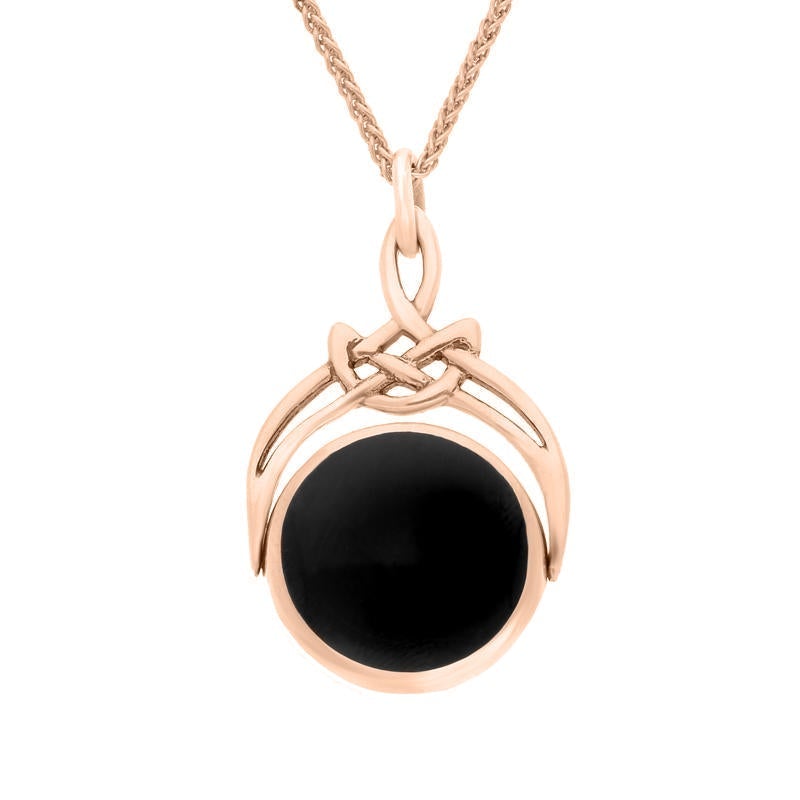 9ct Rose Gold Whitby Jet Round Swivel Fob Necklace - Gold