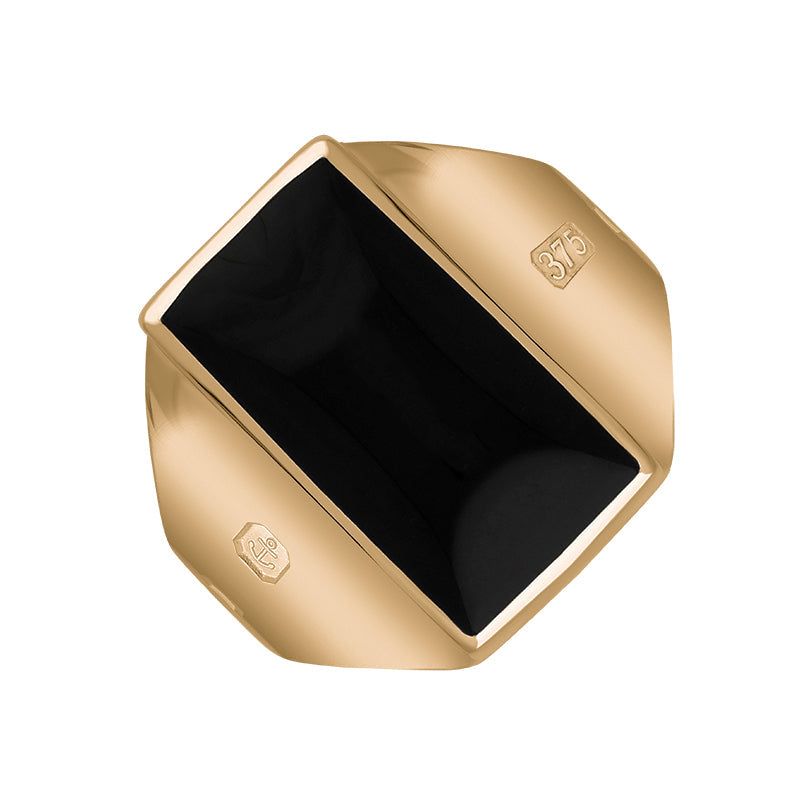 9ct Rose Gold Whitby Jet Hallmark Small Oblong Ring - Gold