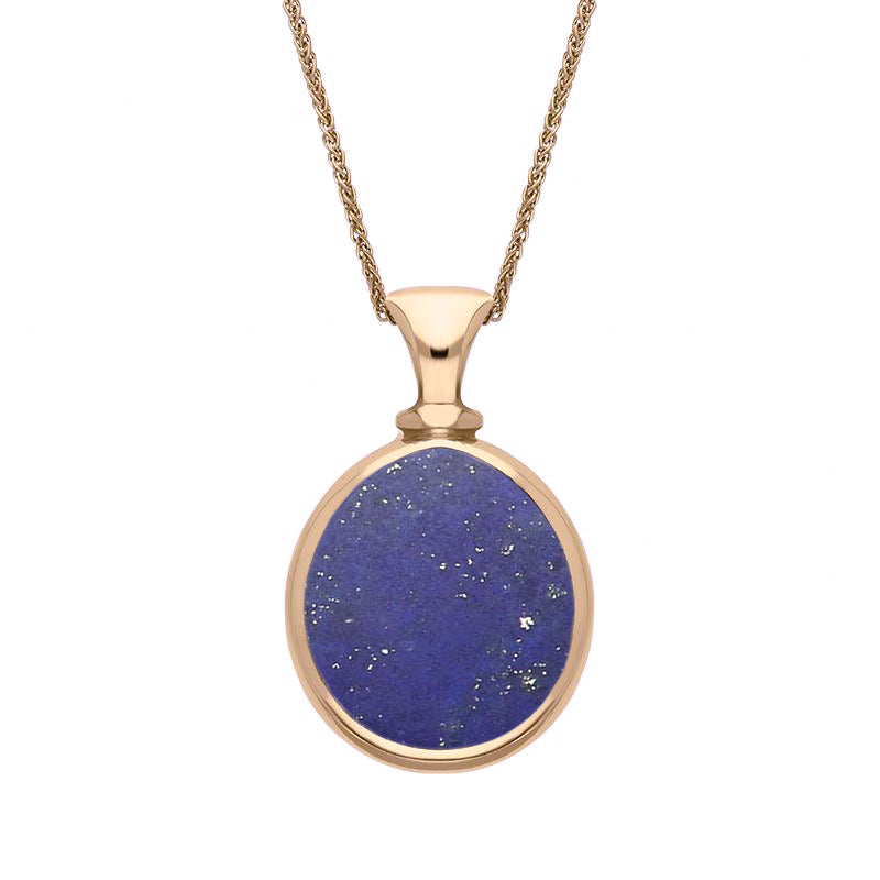 9ct Rose Gold Whitby Jet Lapis Lazuli Small Double Sided Pear Fob Necklace