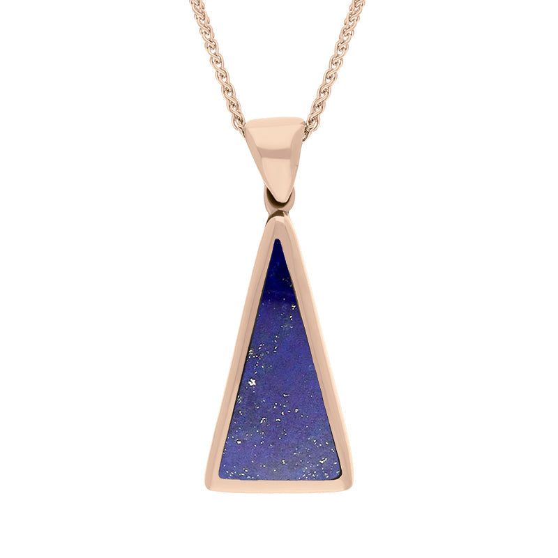 9ct Rose Gold Whitby Jet Lapis Lazuli Small Double Sided Triangular Fob Necklace - Rose Gold