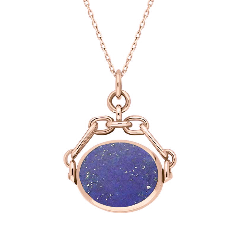 9ct Rose Gold Whitby Jet Lapis Lazuli Double Sided Swivel Fob Necklace - Rose Gold