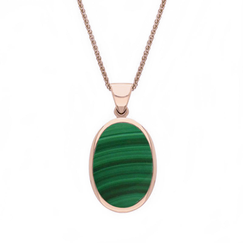 9ct Rose Gold Whitby Jet Malachite Small Double Sided Fob Necklace