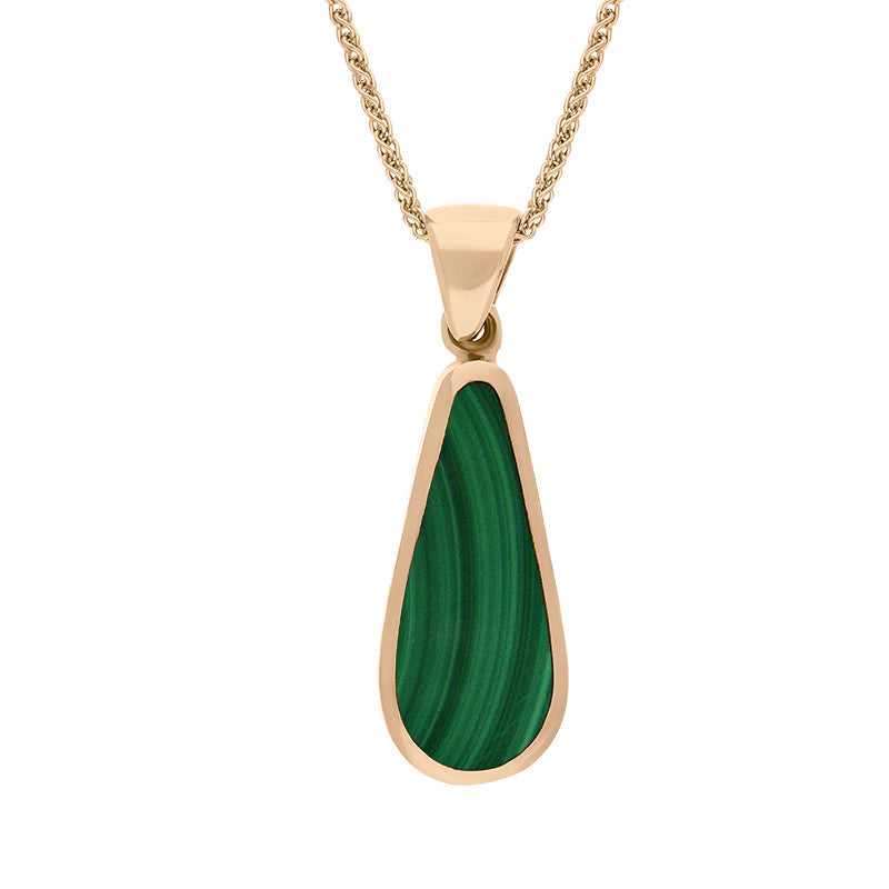 9ct Rose Gold Whitby Jet Malachite Small Double Sided Pear Cut Fob Necklace - Rose Gold
