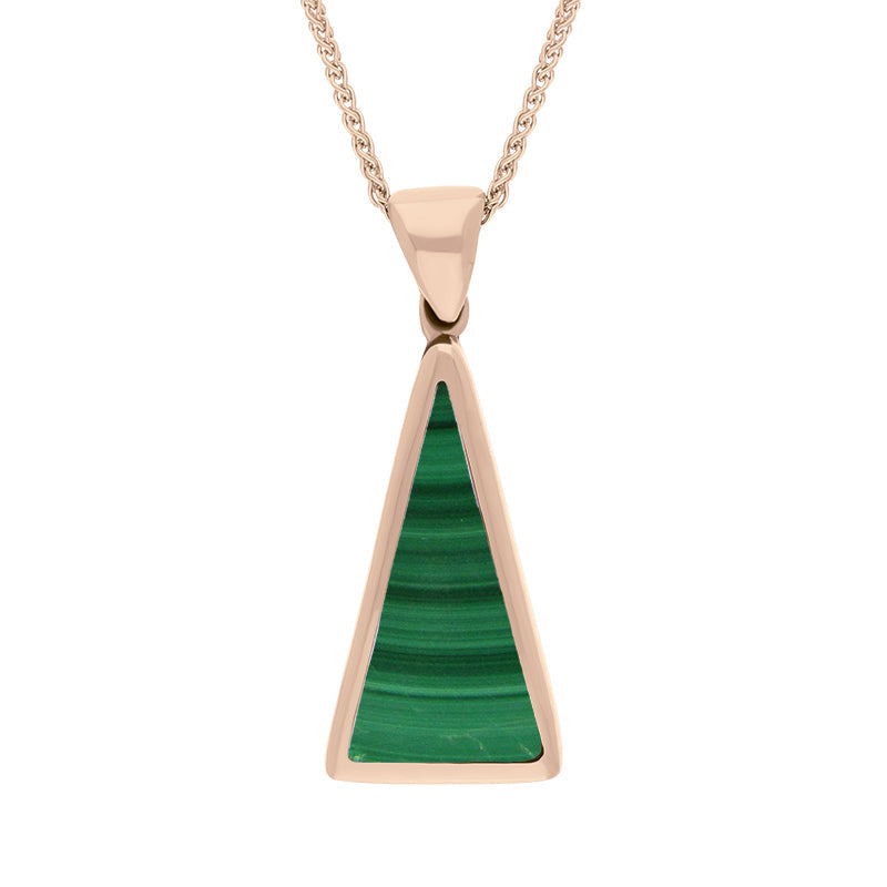 9ct Rose Gold Whitby Jet Malachite Small Double Sided Triangular Fob Necklace - Rose Gold
