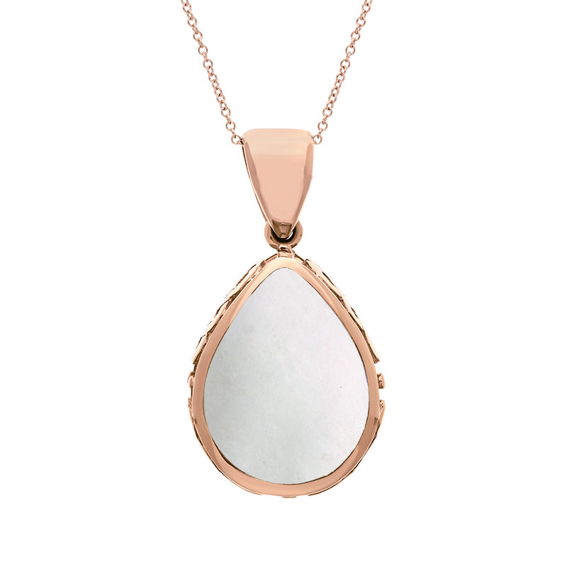 9ct Rose Gold Whitby Jet Mother Of Pearl Double Sided Celtic Pear Cut Fob Necklace - Rose Gold