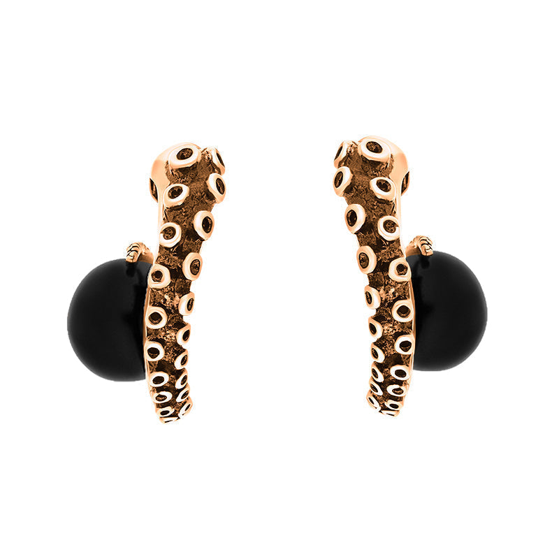 9ct Rose Gold Whitby Jet Tentacle Hoop Earrings - Gold