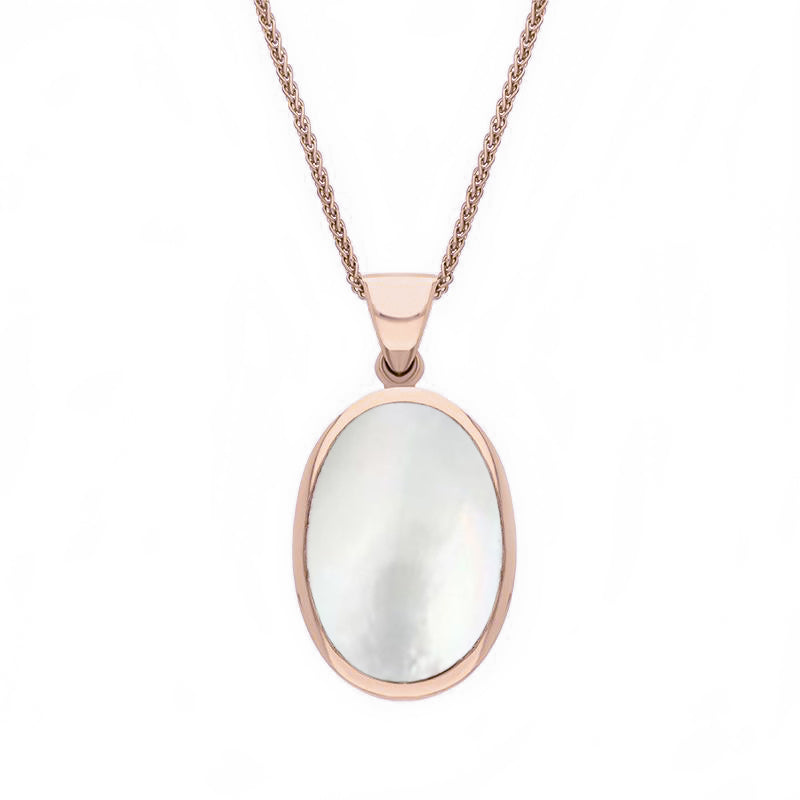 9ct Rose Gold Whitby Jet White Mother Of Pearl Small Double Sided Fob Necklace