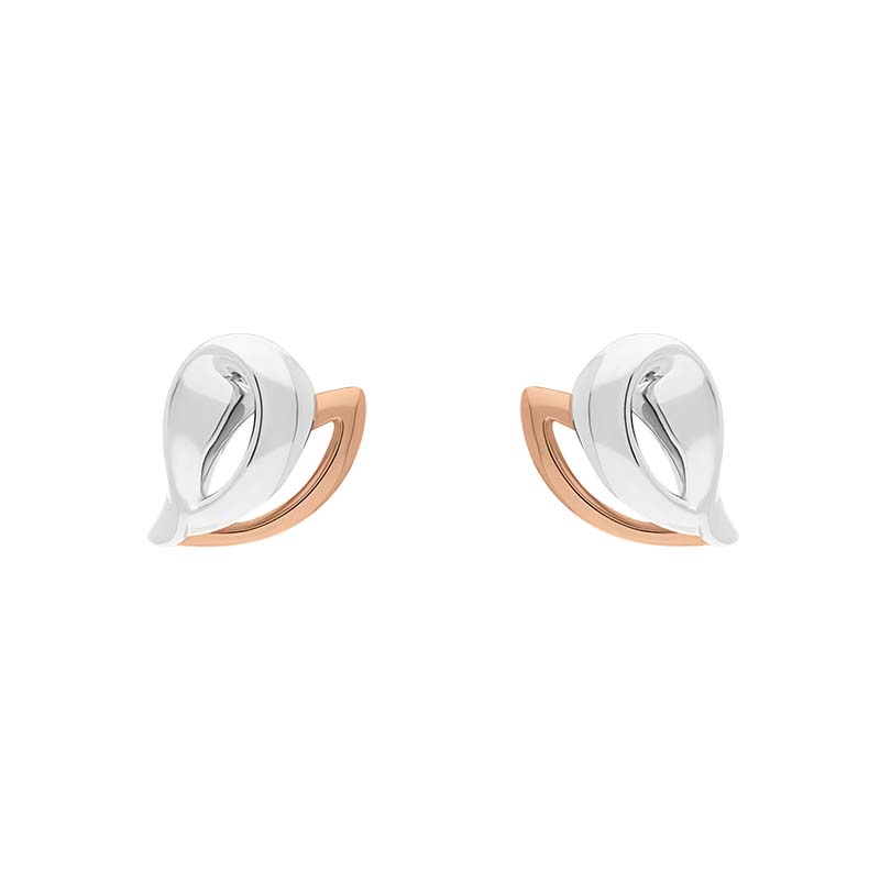 9ct Rose and White Gold Heart Stud Earrings - Gold