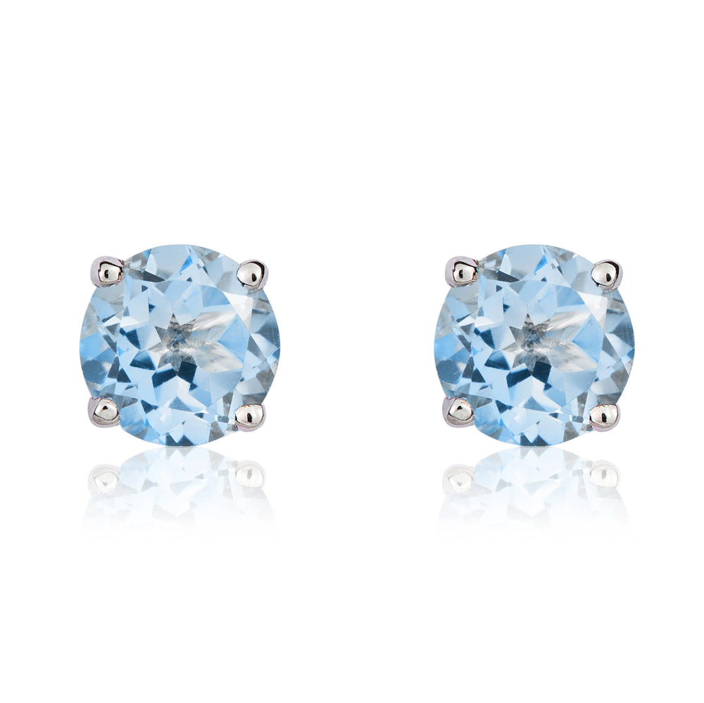 9ct White Gold Aquamarine 5mm Round Claw Set Stud Earrings - Gold