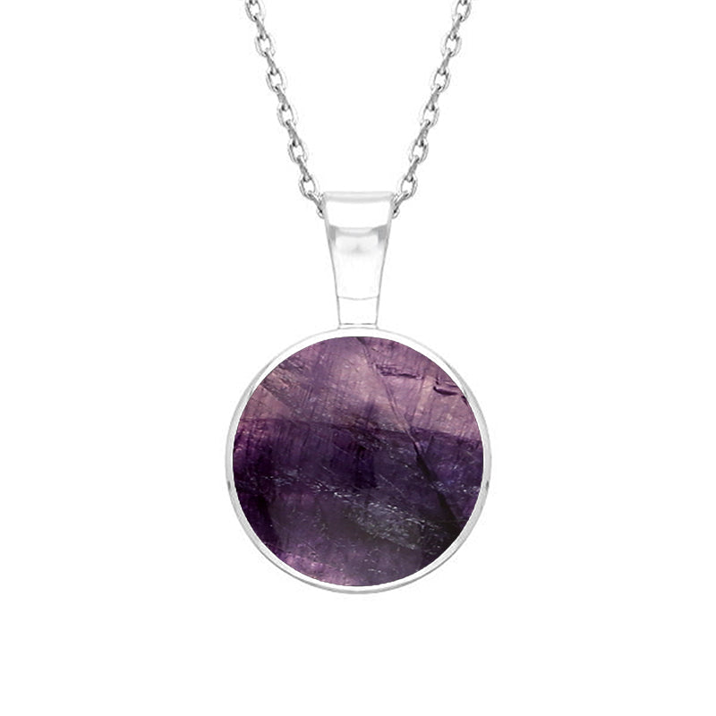 9ct White Gold Blue John Heritage Round Necklace - White Gold