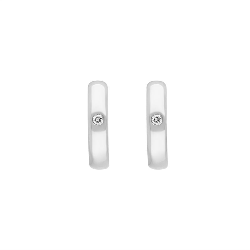 9ct White Gold Diamond 11mm Round Domed Hoop Earrings - Gold