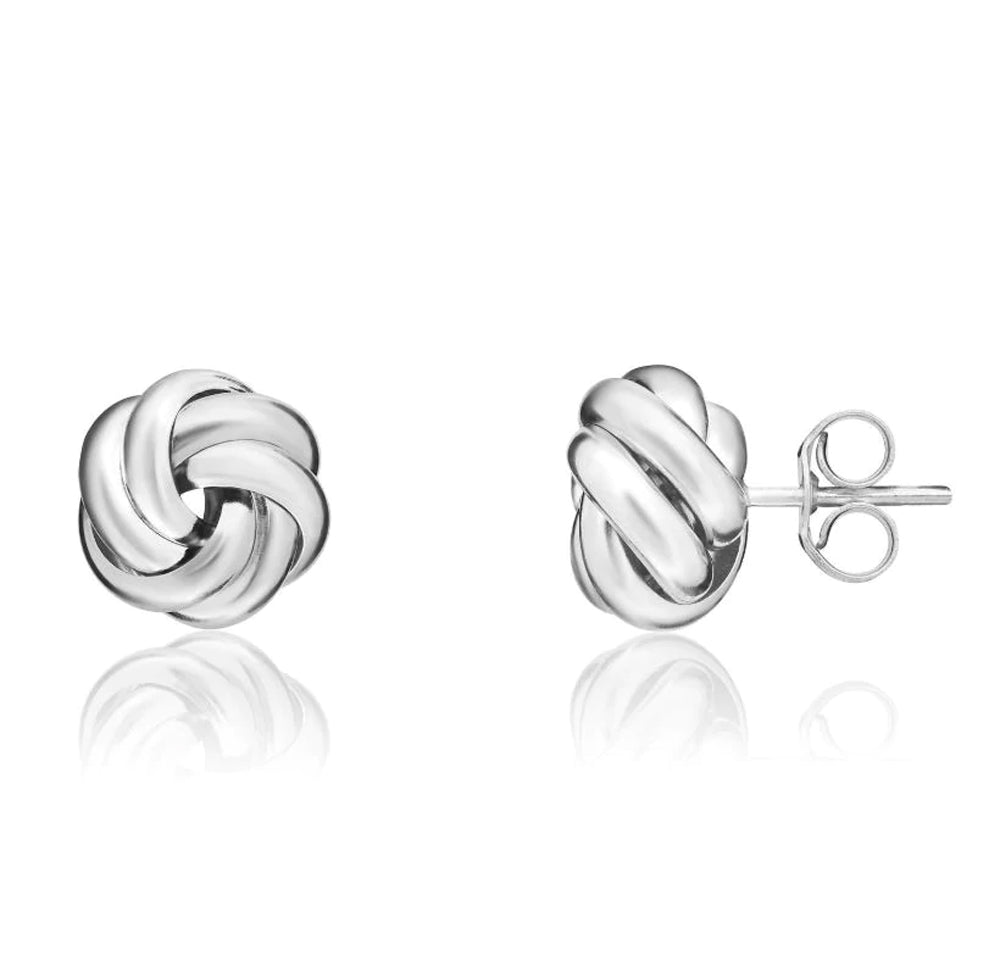 9ct White Gold 8mm Looped Knot Stud Earrings - Gold