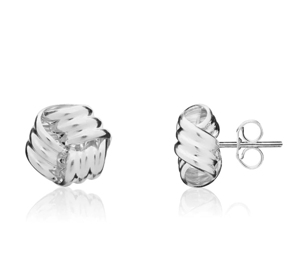 9ct White Gold 9mm Looped Knot Stud Earrings - Gold