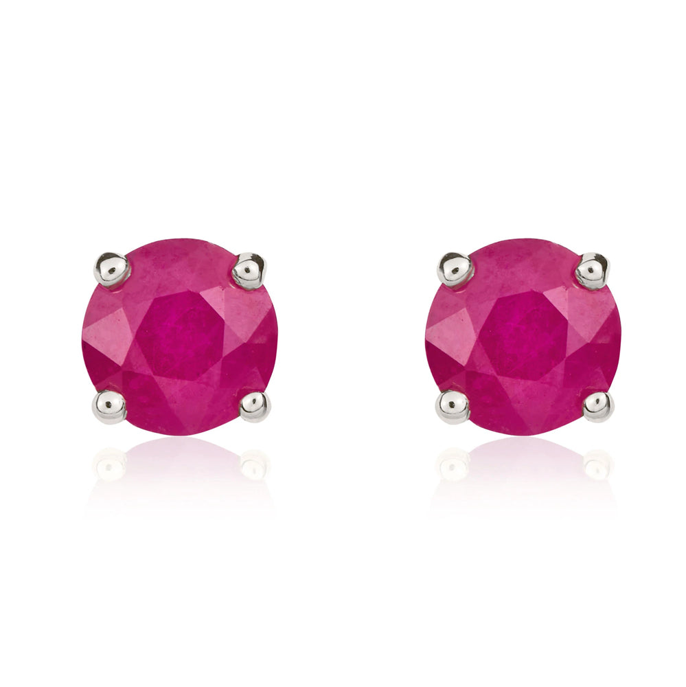 9ct White Gold Ruby 5mm Round Claw Set Stud Earrings - Gold