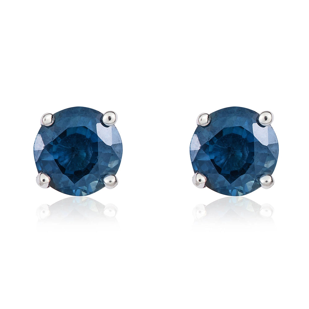 9ct White Gold Sapphire 5mm Round Claw Set Stud Earrings - Gold