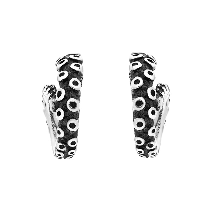 9ct White Gold Tentacle Curl Stud Earrings - Silver