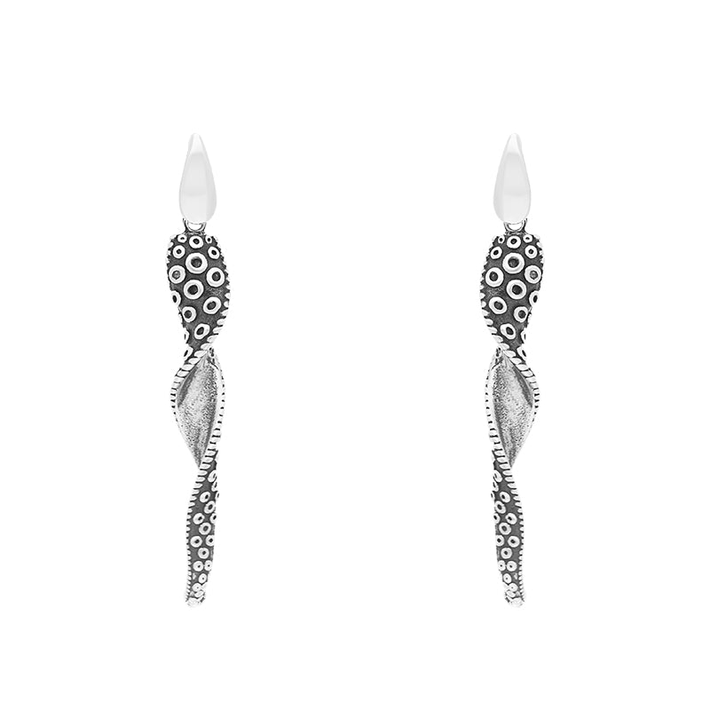 9ct White Gold Tentacle Twist Drop Earrings - Silver