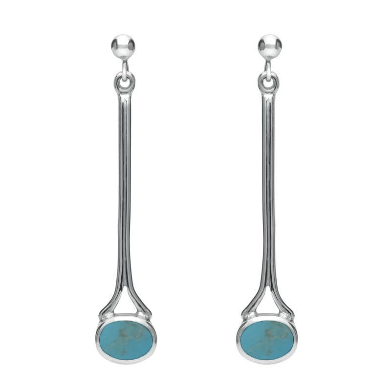 9ct White Gold Turquoise Long Drop Earrings - White Gold
