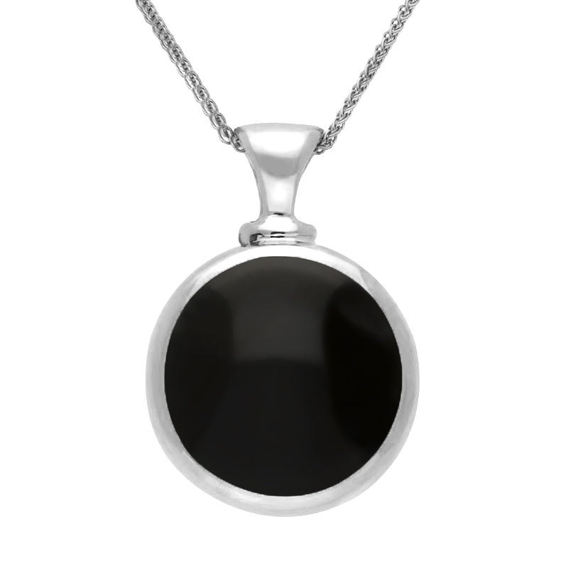 9ct White Gold Whitby Jet Blue John Double Sided Round Dinky Fob Necklace - White Gold