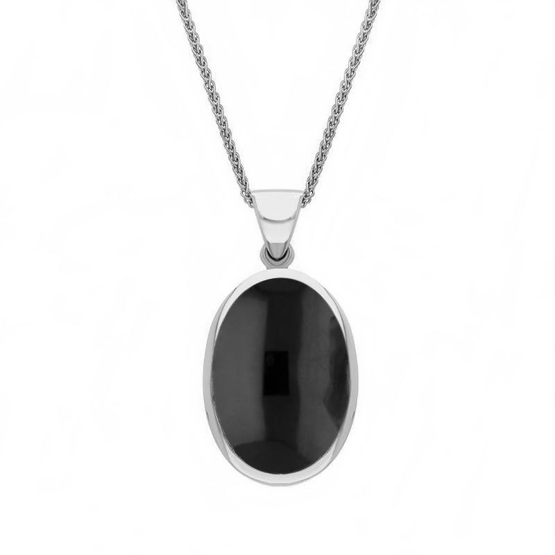 9ct White Gold Whitby Jet Blue John Small Double Sided Fob Necklace