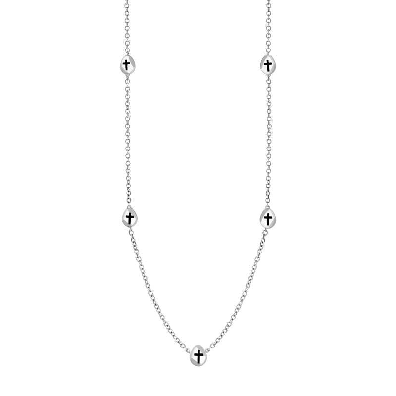 9ct White Gold Whitby Jet Cross Link Disc Chain Necklace - Option1 Value White Gold