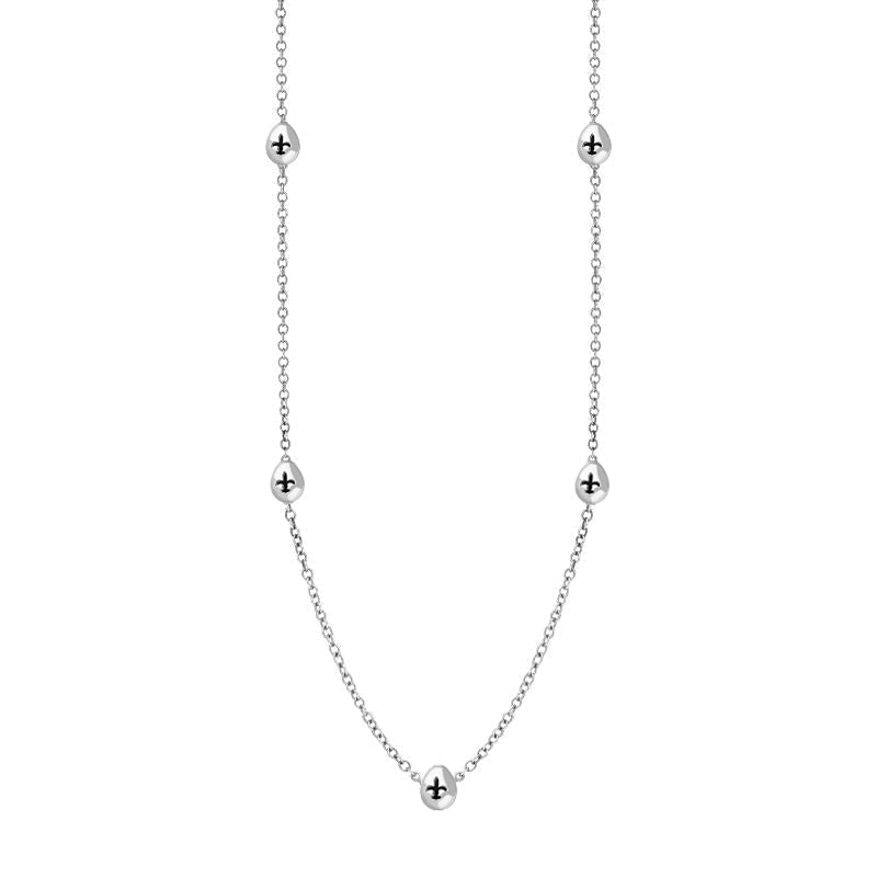 9ct White Gold Whitby Jet Fleur De Lis Link Disc Chain Necklace - Option1 Value White Gold