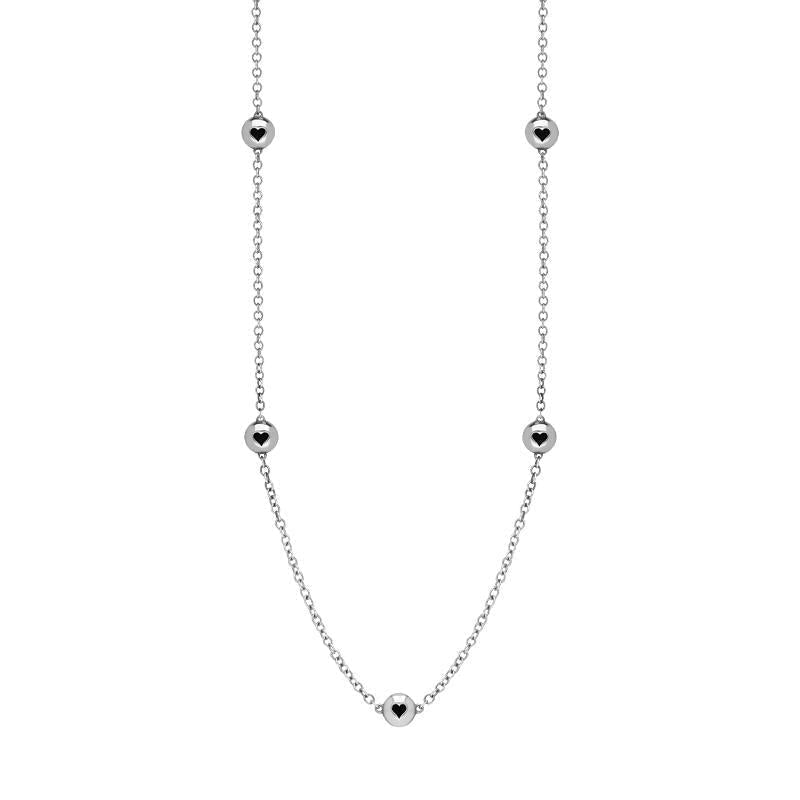 9ct White Gold Whitby Jet Heart Link Disc Chain Necklace - Option1 Value White Gold