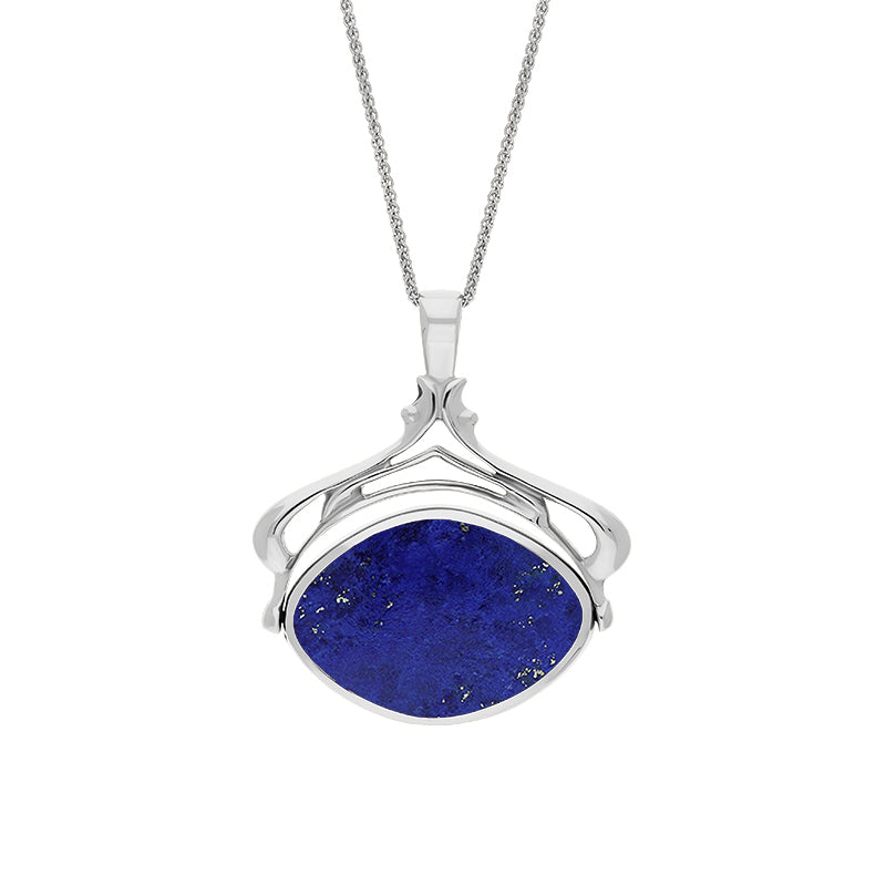 9ct White Gold Whitby Jet Lapis Lazuli Marquise Swivel Fob Necklace - Gold
