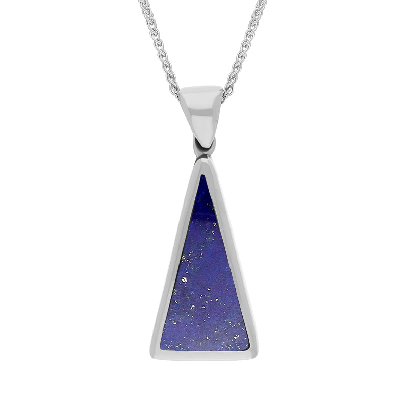 9ct White Gold Whitby Jet Lapis Lazuli Small Double Sided Triangular Fob Necklace - White Gold