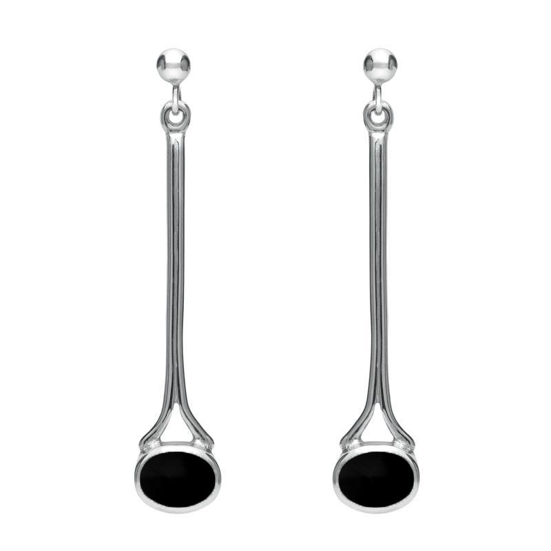 9ct White Gold Whitby Jet Long Drop Earrings - Gold