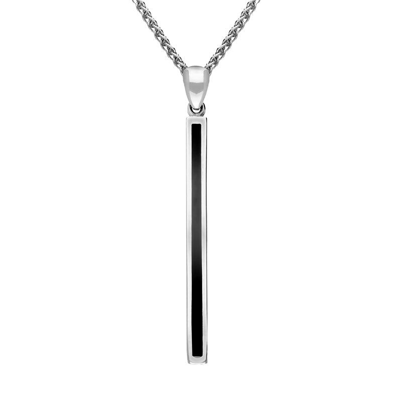 9ct White Gold Whitby Jet Long Slim Oblong Necklace