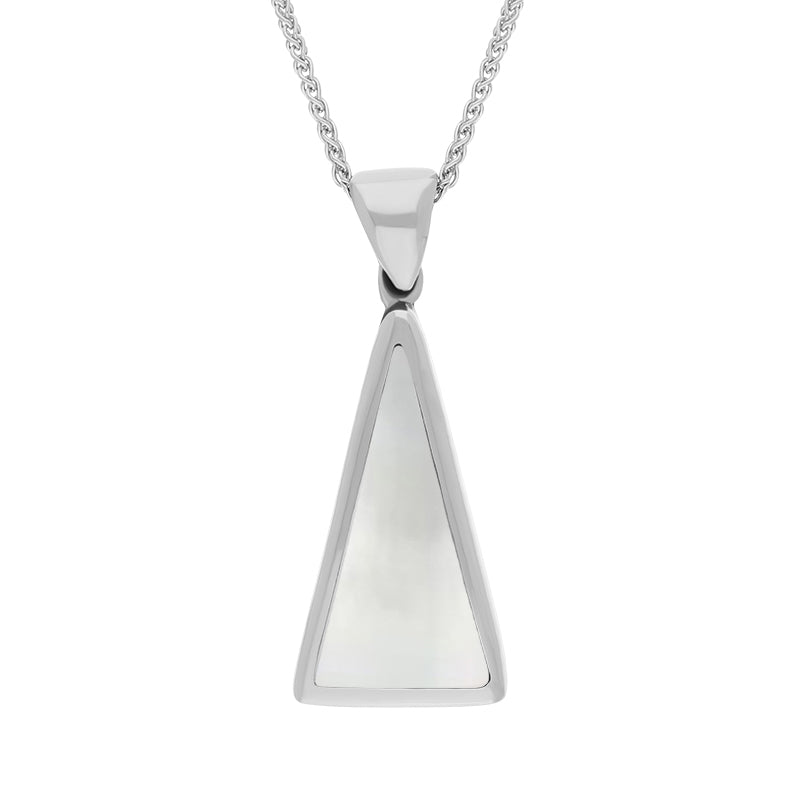 9ct White Gold Whitby Jet Mother Of Pearl Double Sided Triangular Fob Necklace - White Gold