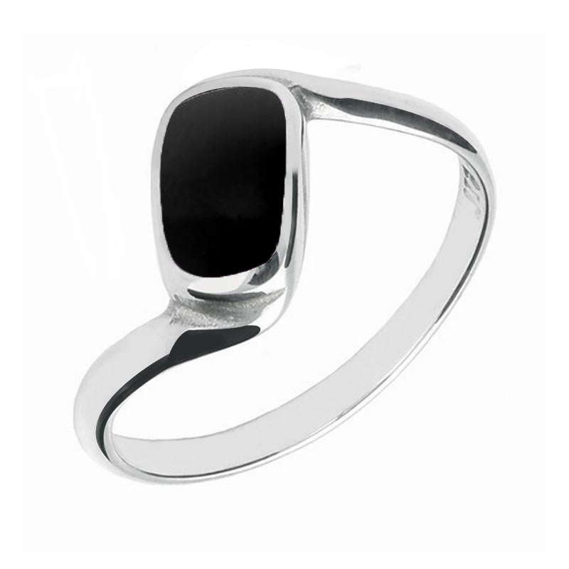 9ct White Gold Whitby Jet Oblong Twist Ring - White Gold