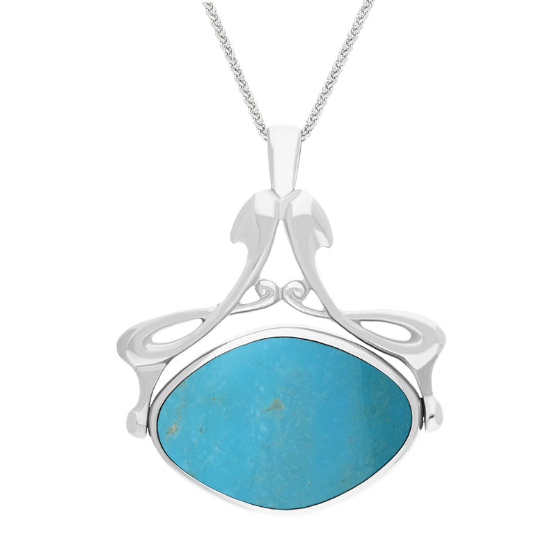 9ct White Gold Whitby Jet Turquoise Bell Diamond Swivel Fob Necklace - Gold