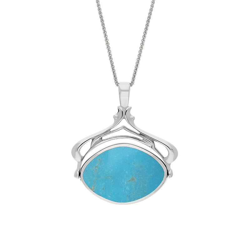 9ct White Gold Whitby Jet Turquoise Marquise Swivel Fob Necklace - Gold