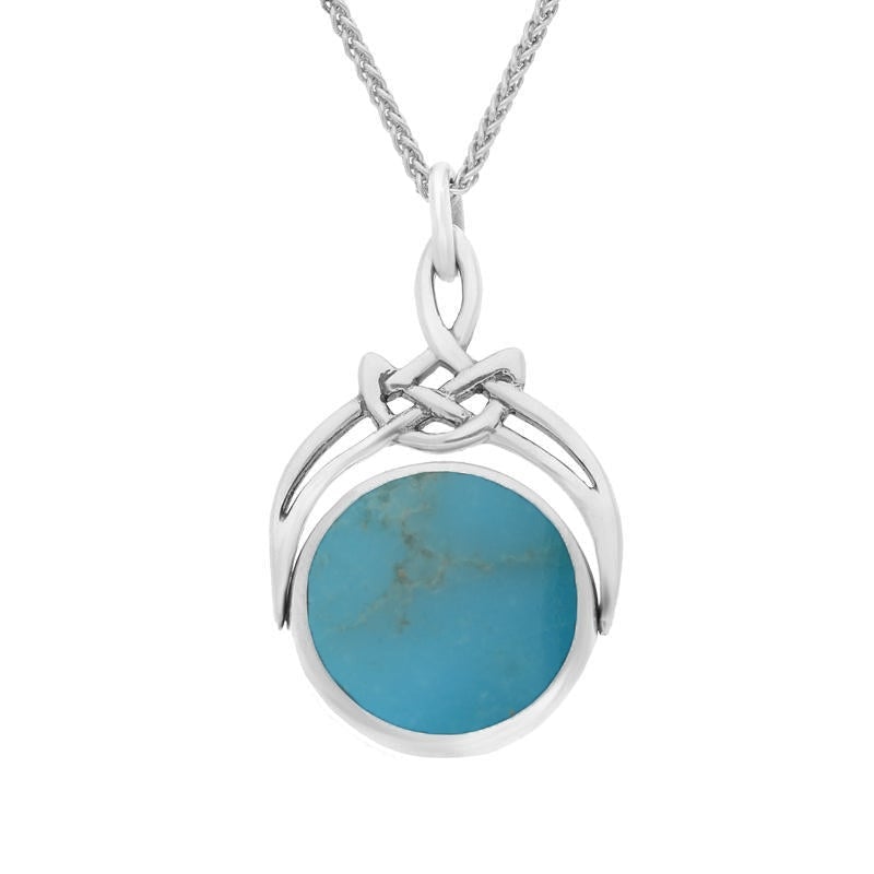 9ct White Gold Whitby Jet Turquoise Round Swivel Fob Necklace - Gold