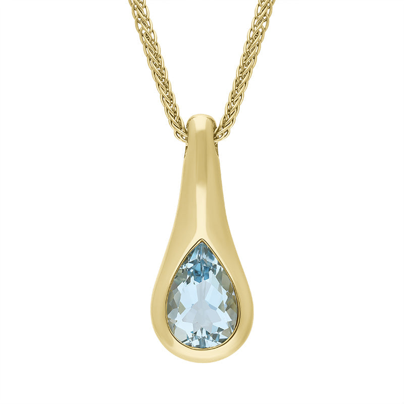 9ct Yellow Gold Aqua Marine Pendant Necklace D - Gold