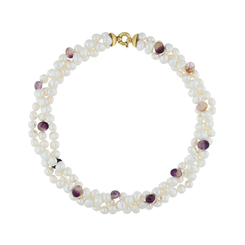 9ct Yellow Gold Blue John Freshwater Pearl Necklace D - Gold