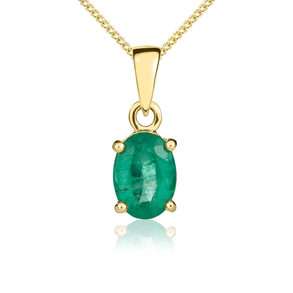9ct Yellow Gold Emerald 7x5mm Oval Claw Set Necklace - Gold