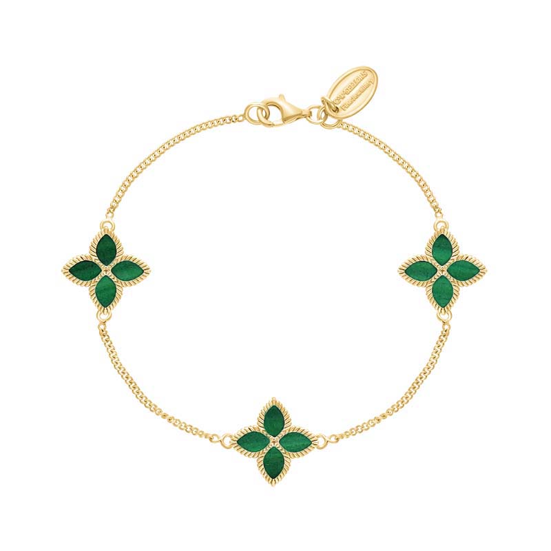 9ct Yellow Gold Malachite Bloom Marquise Flower Bracelet - Gold