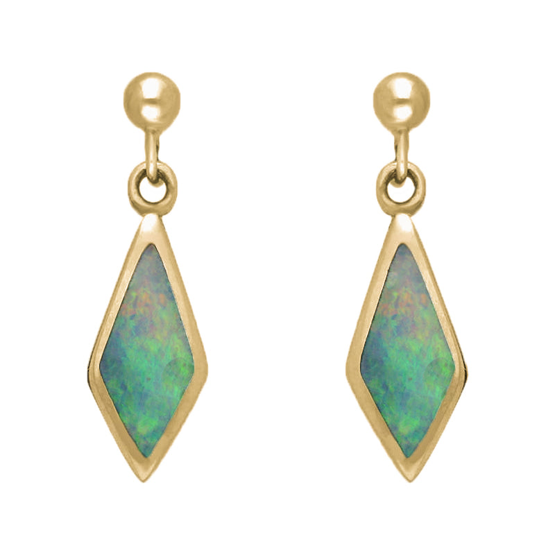 9ct Yellow Gold Opal Dinky Diamond Drop Earrings