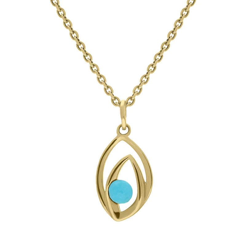 9ct Yellow Gold Turquoise Abstract Flame Drop Necklace - Gold