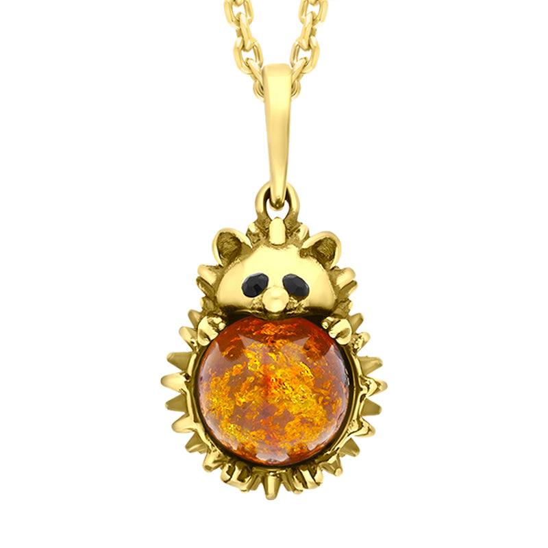 9ct Yellow Gold Amber Large Hedgehog Necklace
