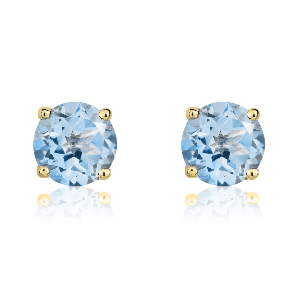 9ct Yellow Gold Aquamarine 5mm Round Claw Set Stud Earrings - Gold