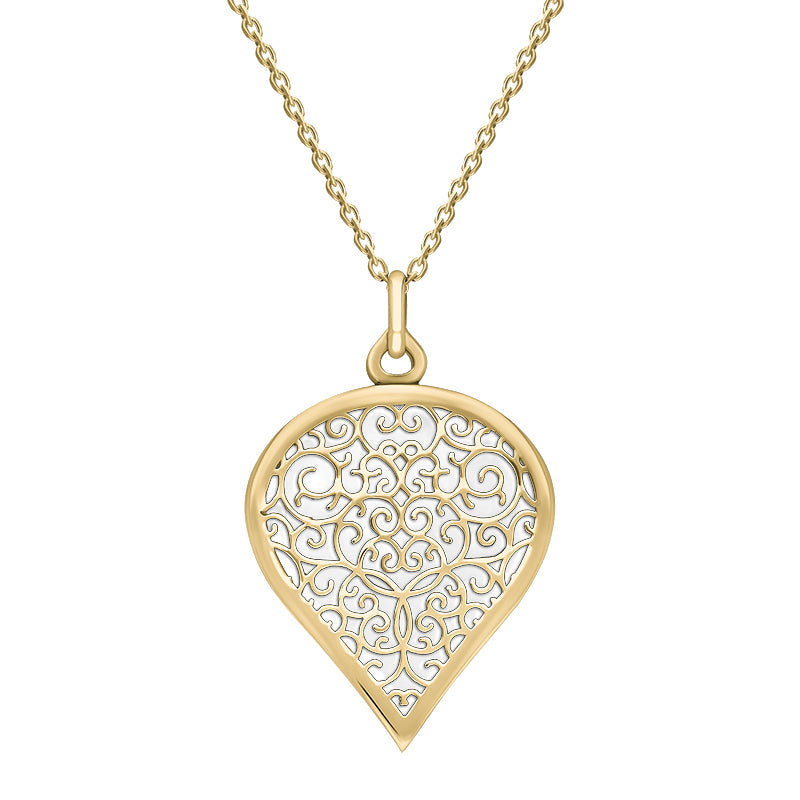 9ct Yellow Gold Bauxite Flore Filigree Large Heart Necklace