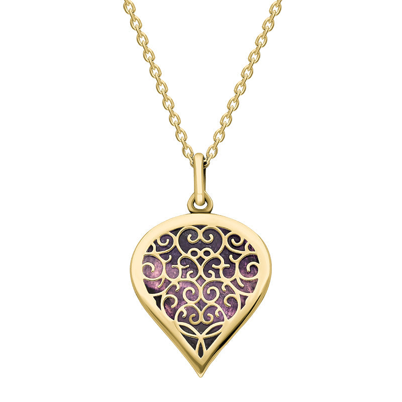 9ct Yellow Gold Blue John Flore Filigree Medium Heart Necklace