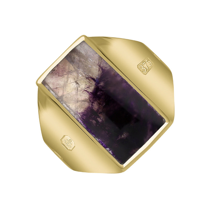 9ct Yellow Gold Blue John Hallmark Small Oblong Ring - Gold